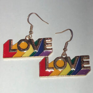 Colorful Rainbow Gold Tone Boho LOVE Earrings